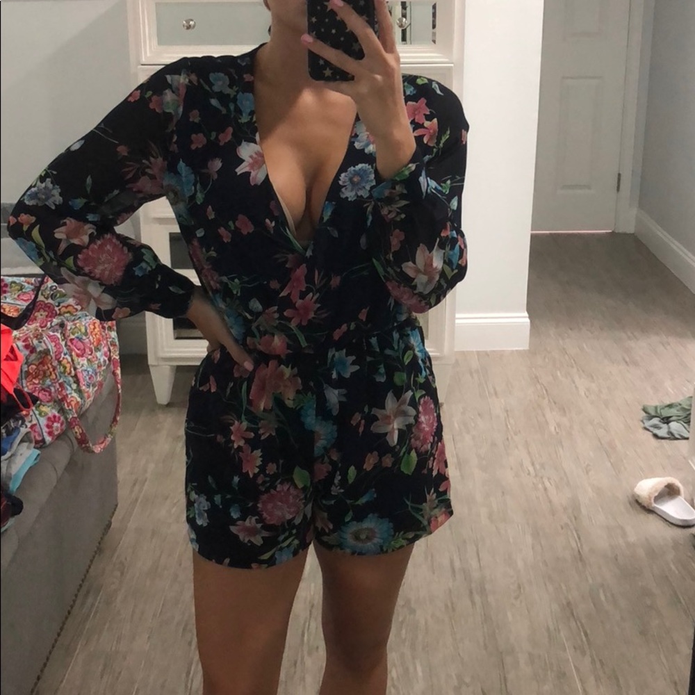 Blue floral short romper